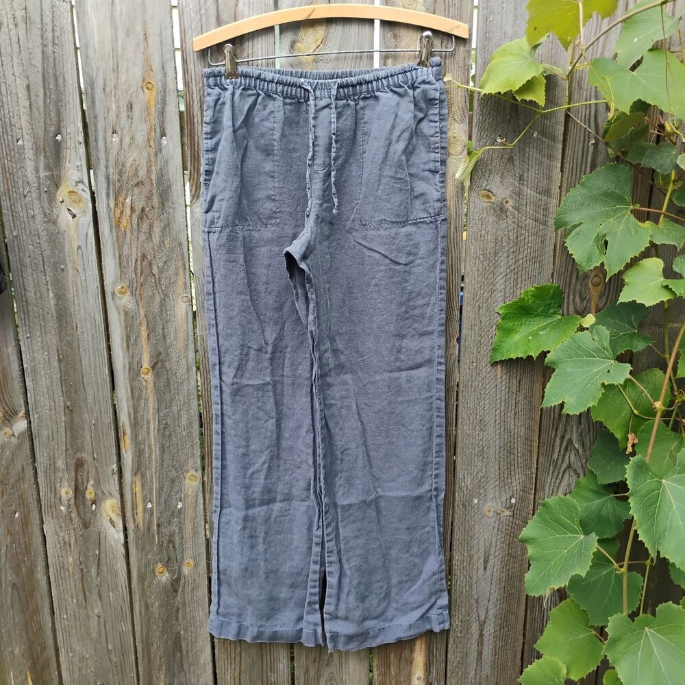 Merona 100% Linen Pants XS Gray Wide Leg Drawstring Elastic Waist Gorpcore